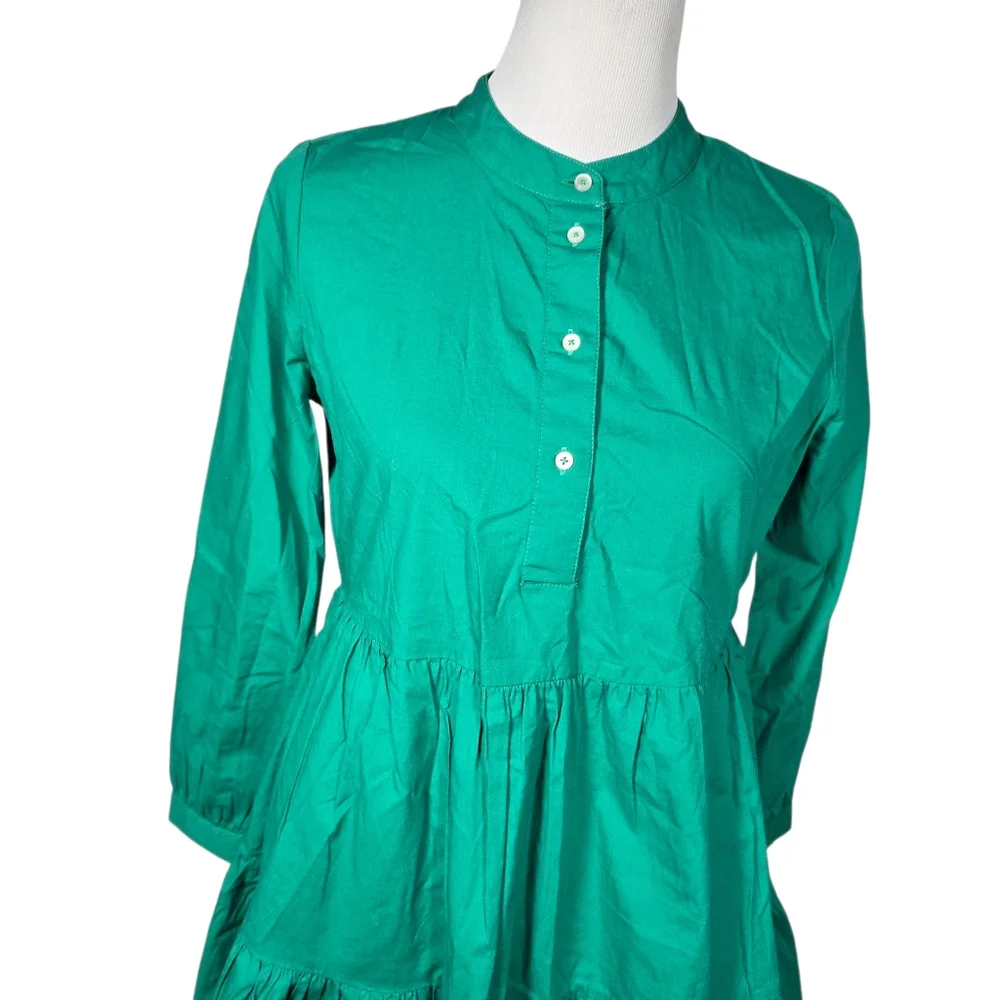 J. Crew J.Crew XS Green Long Sleeve Stretch Cotton Tiered Dress